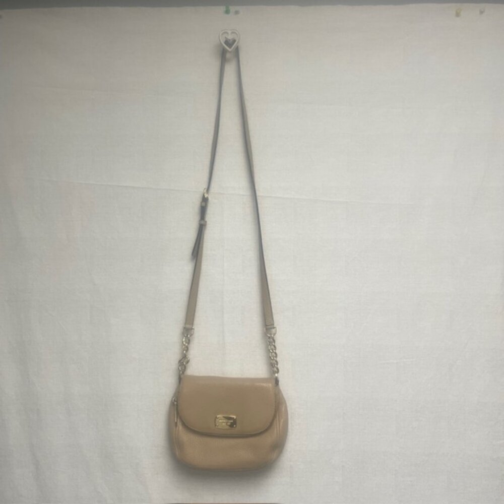 Michael Kors Bedford Tan Leather Flap Crossbody Bag - Adjustable Shoulder Strap
